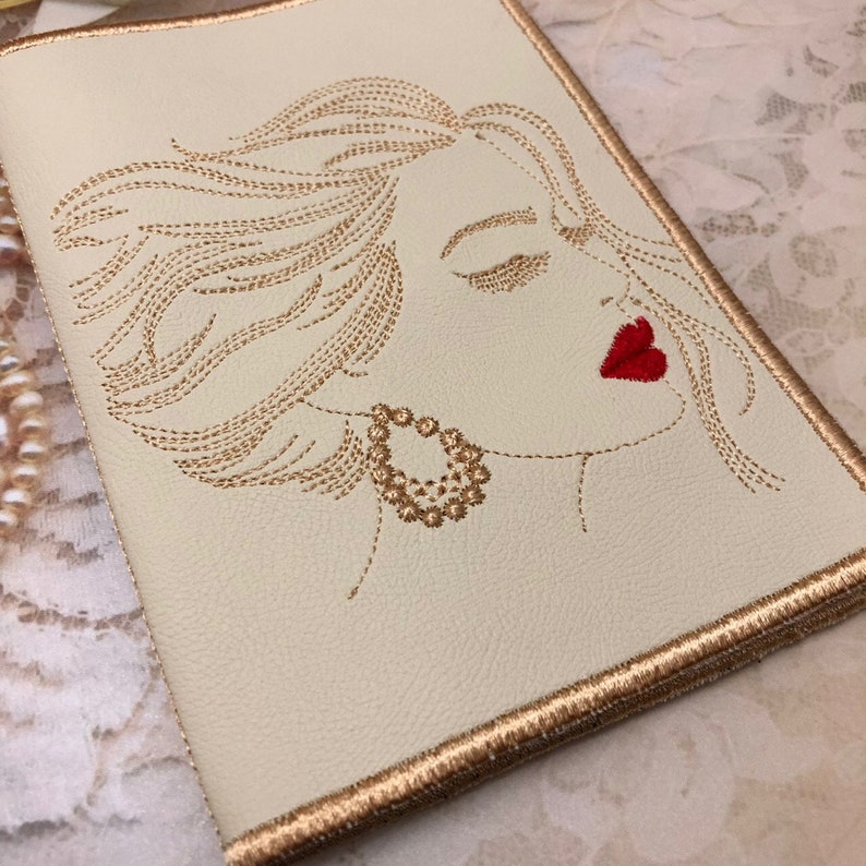Ladies passport cover machine embroidery design Female Etsy