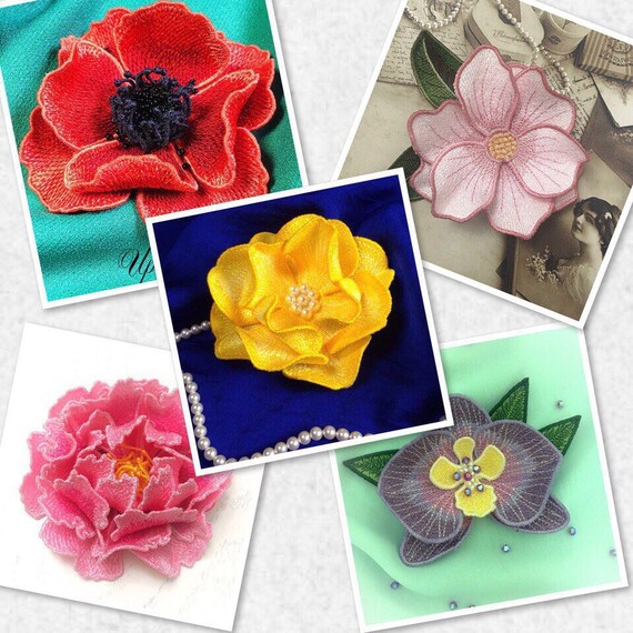 Machine Embroidery Designs Set of 5 Best Flowers FSL 3D Etsy