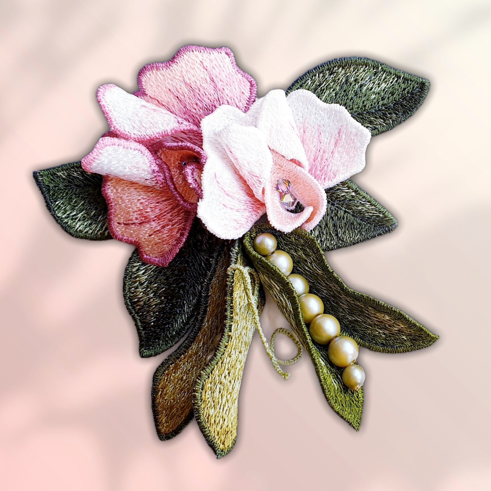 Sweet pea Brooch or hairpin Machine embroidery design FSL Etsy