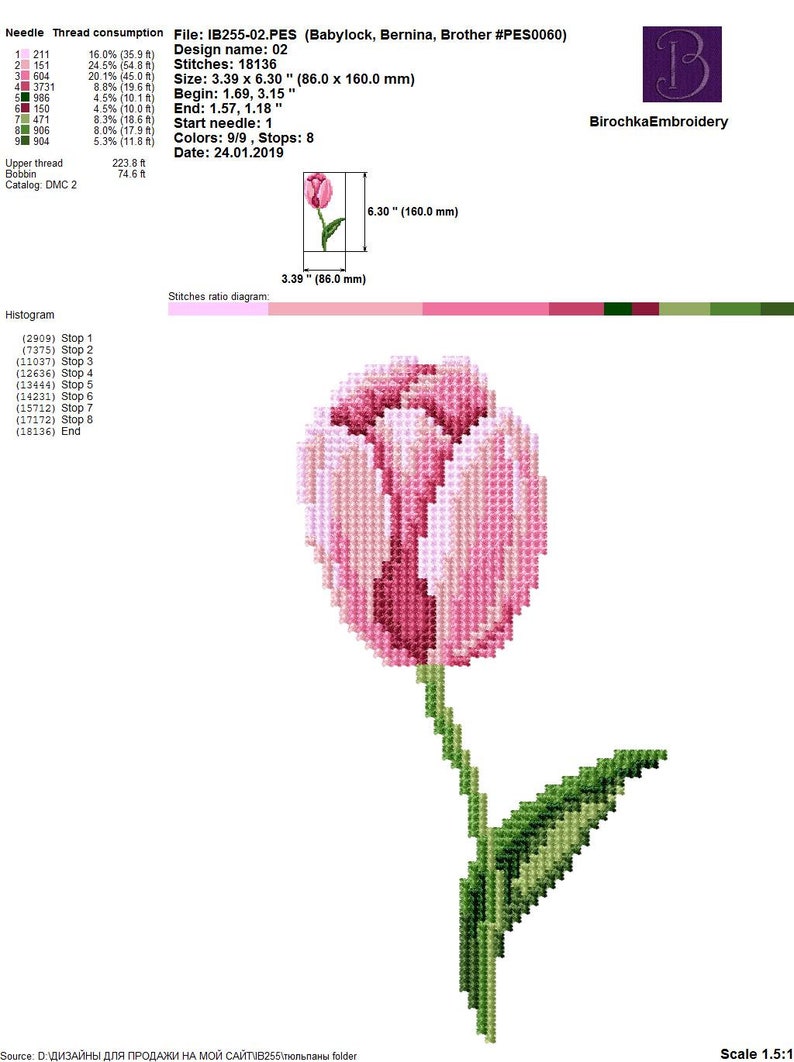 Machine Embroidery Design Tulips Set Cross Stitch Pattern Etsy