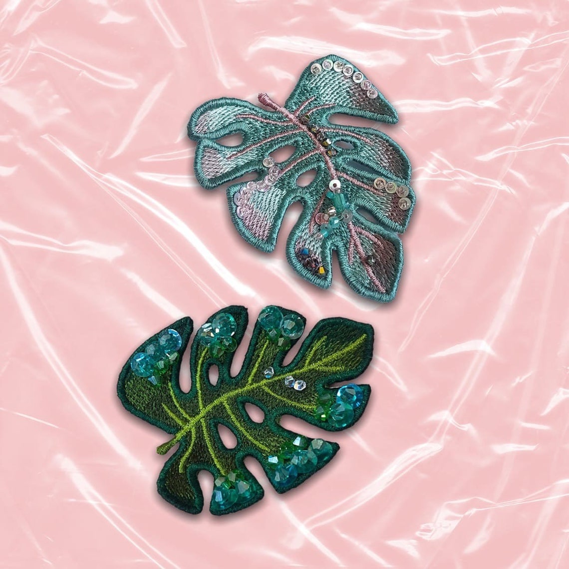 Fsl Pendant Brooch Earrings Monstera Embroidery Fsl Pendant Brooch Earrings Monstera Embroidery