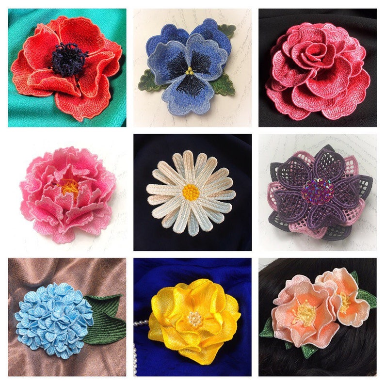Digital Machine Embroidery Design FSL Set Flowers brooch Etsy