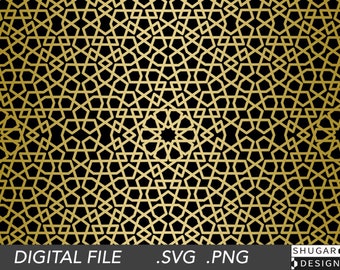 Vettore SVG - Griglia senza giunture, modello Pentagono e Dodecagono, Geometria islamica, File tagliato al laser, Piastrellatura araba e marocchina, Geometria sacra
