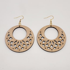 Hoop Geometry Earring - Wooden / Lightweight / Festival Earring / Flower of Life / Sacred Geometry