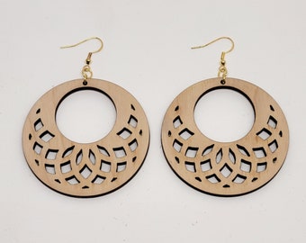Orecchino a forma di cerchio - Legno / Leggero / Orecchino da festival / Fiore della vita / Geometria sacra