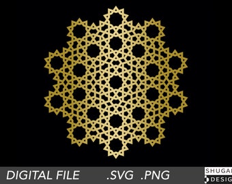 Arte vettoriale - Pacchetto stella islamico Girih 10 volte, file SVG di geometria sacra / Ai / taglio laser, modello di piastrellatura del dodecagramma arabo e marocchino