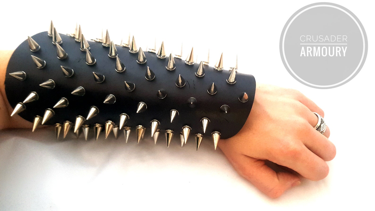 Black Leather spiked Gauntlet Fantasy Leather Gauntlet Etsy