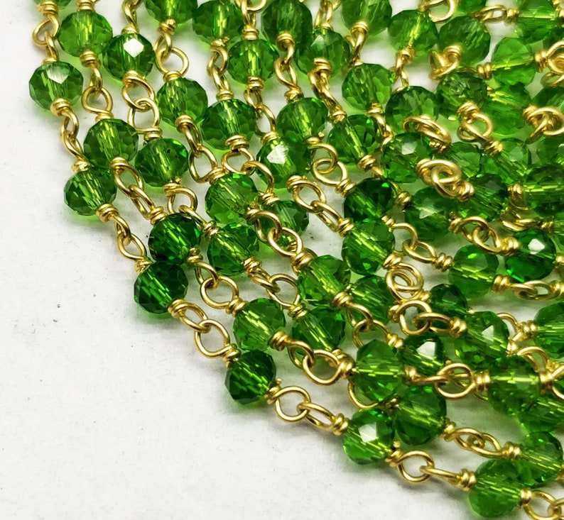 100/% Top Quality 10 Feet Rosary Beads Chain Green Quartz 3 mm,Rondelle /& Faceted Gold Plating SE146