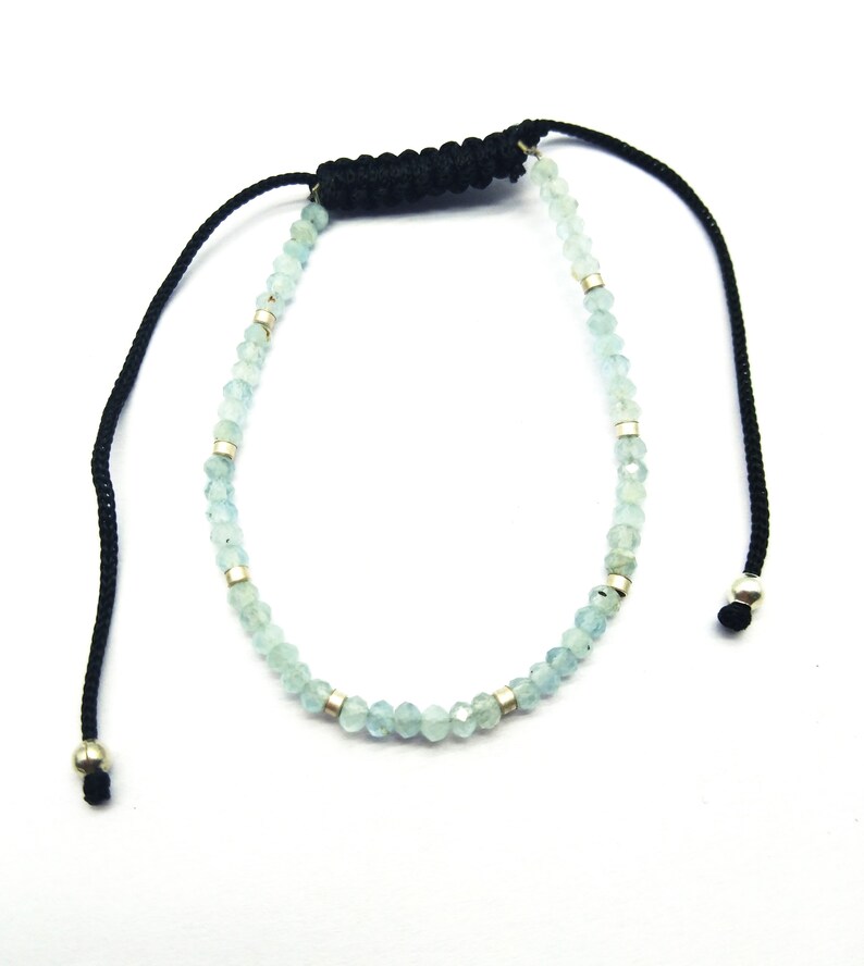 Loose Gemstone Aquamarine Bracelet Adjustable 2 mm BB51 Rondelle /& Faceted 7 Inch Long
