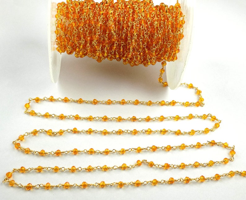 3 Feet Carnelian Hydro Beads Chain 3-4mm 24k Gold Plated Gemstone Bead