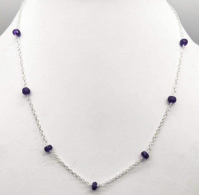 AAA+ Quality Amethyst Silver Plated Necklace 5 mm Rondelle /& Faceted 17.5 Inch Long SN34