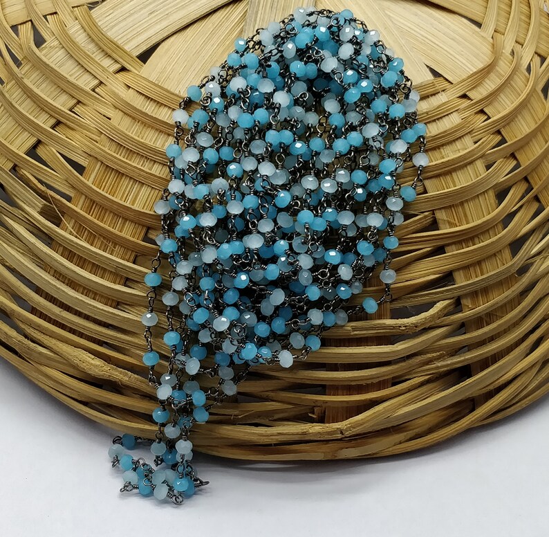 100/% Top Quality Natural 10 Feet Chain Black Plated Blue /& Aqua Chalcedony 3-4mm RB297 Rondelle Faceted with Good looking