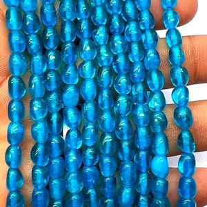14Inch 1 Strand London Blue Topaz Quartz 48to50 Pieces Beads Size 7x5mm Shape Tumble Cut Smooth Making, Beading  Craft Supplies