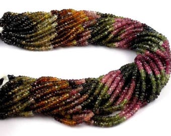 1 Strand Multi Tourmaline Gemstone Rondelle 3-3.5mm 13.5" Long, Faceted Rondelle Gemstone Beads