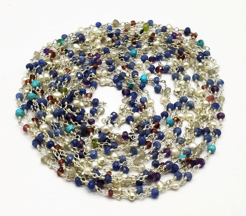 100/% Top Quality 10 Feet Rosary Beads Chain Multi Gemstone 3-4 mm,Rondelle /& Faceted Silver Plating SE278