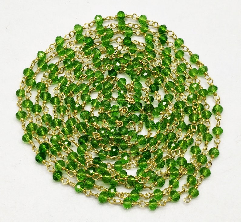 100/% Top Quality 10 Feet Rosary Beads Chain Green Quartz 3 mm,Rondelle /& Faceted Gold Plating SE146