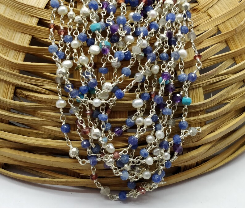 100/% Top Quality 10 Feet Rosary Beads Chain Multi Gemstone 3-4 mm,Rondelle /& Faceted Silver Plating SE278