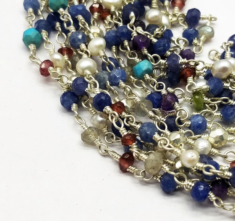 100/% Top Quality 10 Feet Rosary Beads Chain Multi Gemstone 3-4 mm,Rondelle /& Faceted Silver Plating SE278