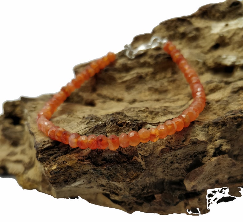 BR139 AAA+++ Super Quality Handmade Bracelet Carnelian 4 mm Rondelle Faceted Healing Gemstone energy holidays chakra 7 Inch Long