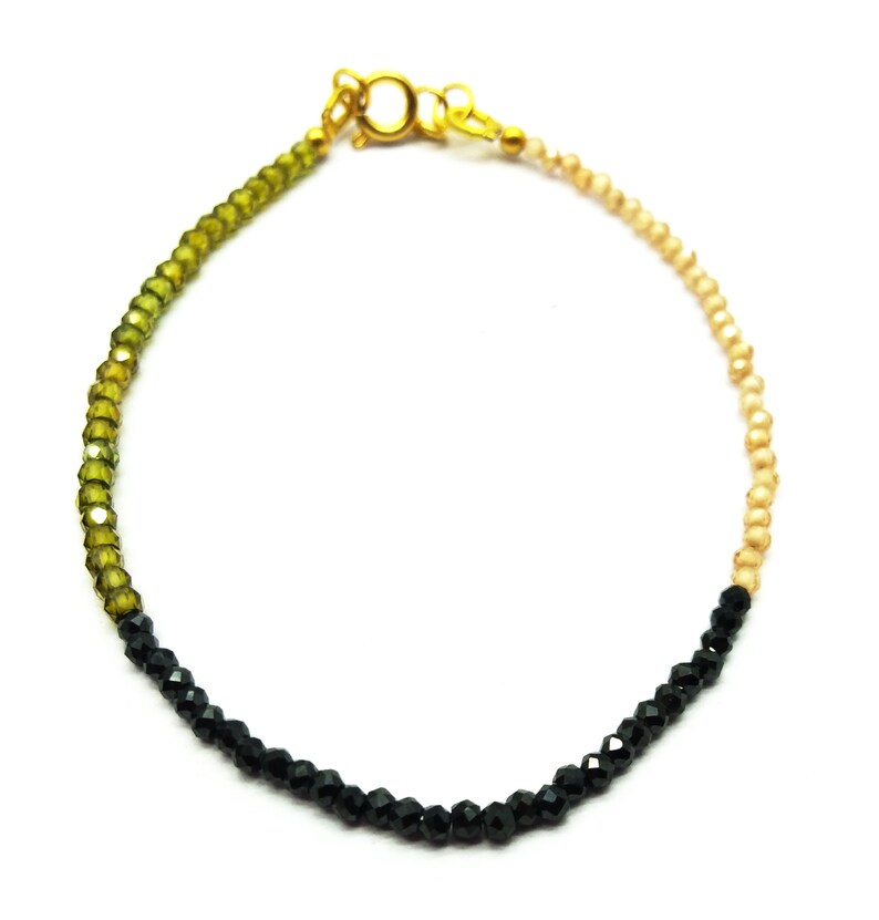Loose Gemstone Coated Black Spinel BG91 Hessonite Peridot CZ Bracelet Gold Plated 2 mm Rondelle /& Faceted 7 Inch Long
