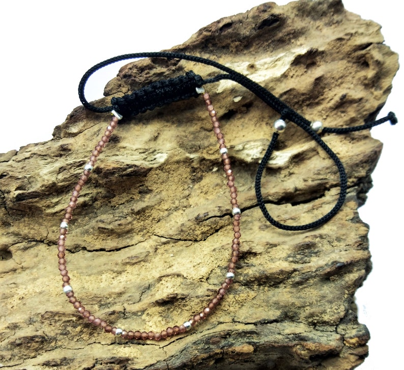 BB13 Rondelle /& Faceted 7 Inch Long Loose Gemstone Hessonite Garnet Bracelet Adjustable 1 mm