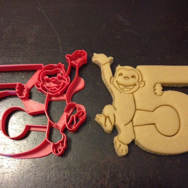 Curious George Cookie Cutter For Your 5th Year Birthday. Number Five. 5th Year Curious George Party. For Play-Doh, Fondant, Cookies