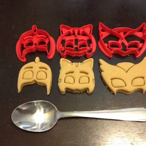 PJ Masks Cupcake Topper Cookie Cutters. Cat Boy, Gekko, and Owlette masks. Throw a PJ Masks Themed Birthday Party with your favorite heroes