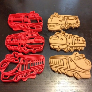Wilson, Koko, and Brewster from Chuggington Cookie Cutters. 3 train pack. Great for themed birthdays, playing with Play-Doh, making cookies