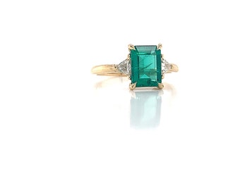 1.4 carat certified natural emerald and diamond trilogy ring