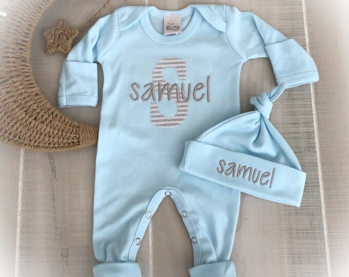 Personalized Baby Boy Romper, Newborn Boy Coming Home Romper