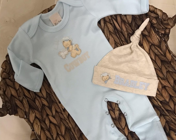 Personalized Baby Boy Romper, Lil Cowboy Coming Home Outfit