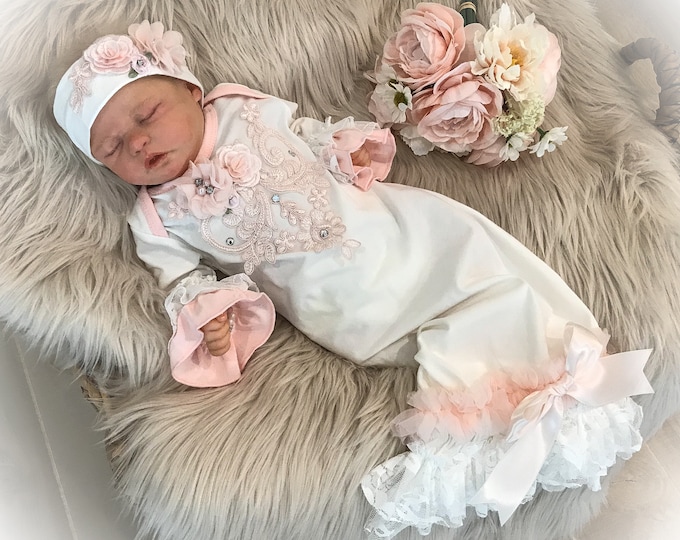 Newborn Girl Take Home Outfit, Lace Baby Gown, Unique Baby Coming Home Gown