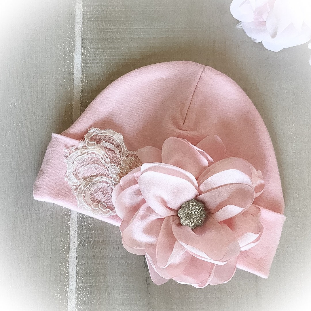 New Born Cap In Blended Stuff With Ship Printed Pink Color main image 1