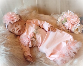 Newborn Girl Coming Home Outfit, Pink Take Home Outfit, Baby Girl Gown