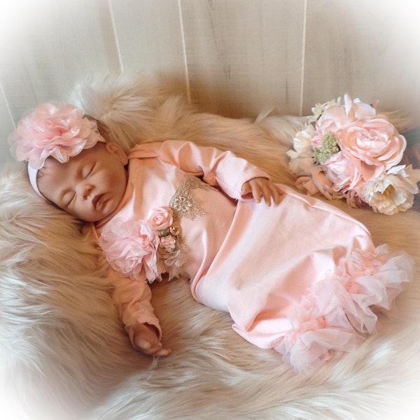 Newborn Girl Coming Home Outfit, Pink Take Home Outfit, Baby Girl Gown