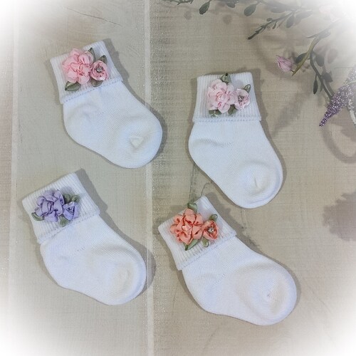 White Newborn Socks Baby Girl Socks With Little Flowers Etsy
