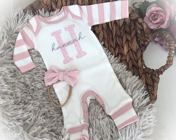 Baby Girl Personalized Romper, Embroidered Baby Romper
