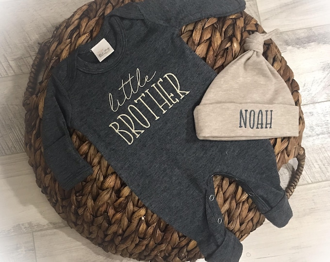 Baby Boy Coming Home Outfit, Little Brother Monogram Baby Romper, Customized Boy Take Home