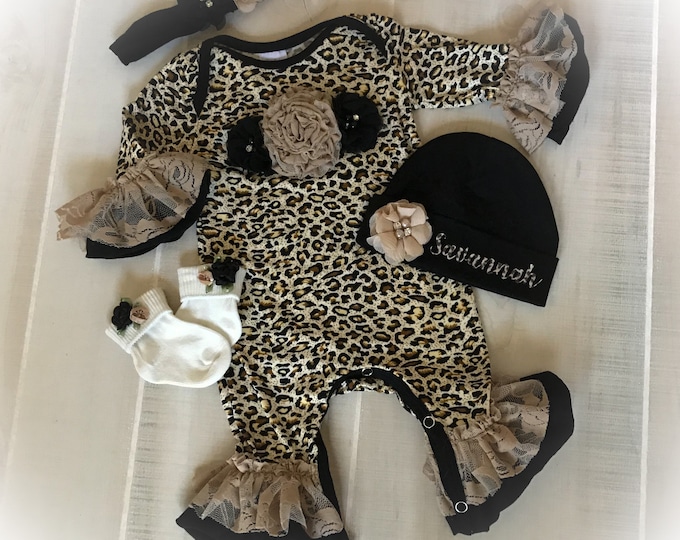 Baby Girl Leopard Romper by Posh Baby Blooms