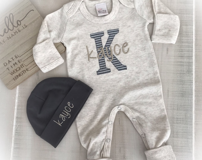 Personalized Coming Home Baby Romper, Monogram Baby Outfit, Infant Boy Gift