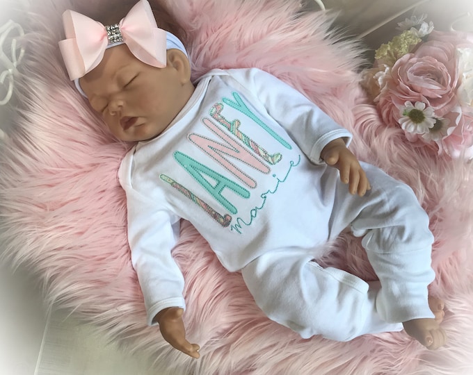 Baby Girl Take Home Footed Romper, Personalized Newborn Coming Home Outfit