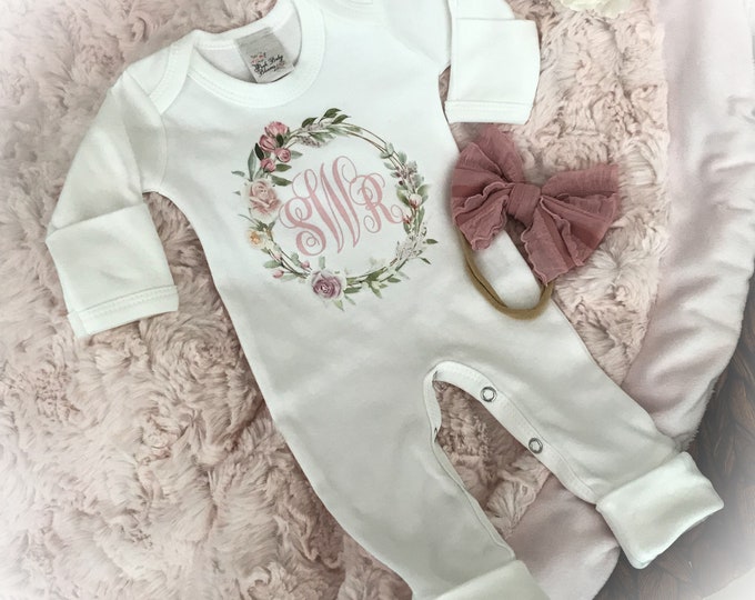 Personalized Newborn Coming Home Outfit, Baby Girl Personalized Romper