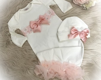 Newborn Girl Coming Home Outfit, Newborn Girl Gown, Baby Girl Take Outfit