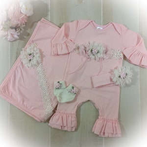 Newborn Girl Coming Home Outfit, Baby Girl Ruffle Romper, Victorian Baby Outfit, Baby Photo Outfit