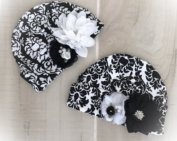 Baby Girl Hat, Newborn Hat with Flower, Baby Shower Gift