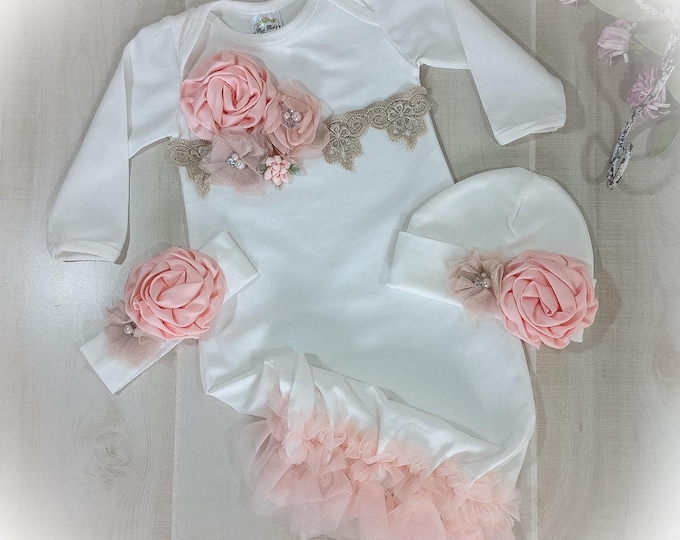 Newborn Girl Coming Home Outfit, Baby Girl Gown, Baby Go Home Outfit, Baby Girl Take Home Outfit