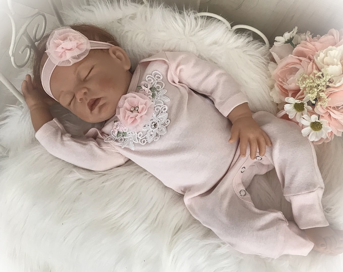 Newborn Girl Coming Home Outfit, Baby Girl Shower Gift, Blush Pink Baby Romper