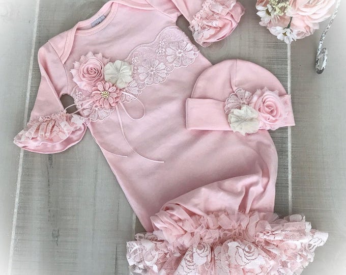 Newborn Girl Take Home Outfit, New Baby Gift, Lace Bring Home Gown