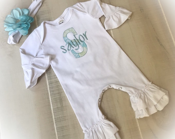 Newborn Girl Personalized Coming Home, Baby Girl Ruffle Romper