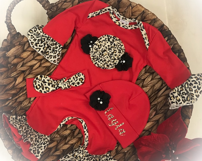Baby Girl Personalized Red Leopard Romper
